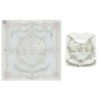 Ivory & Blue Tapestry Swaddle & Bib Gift Set