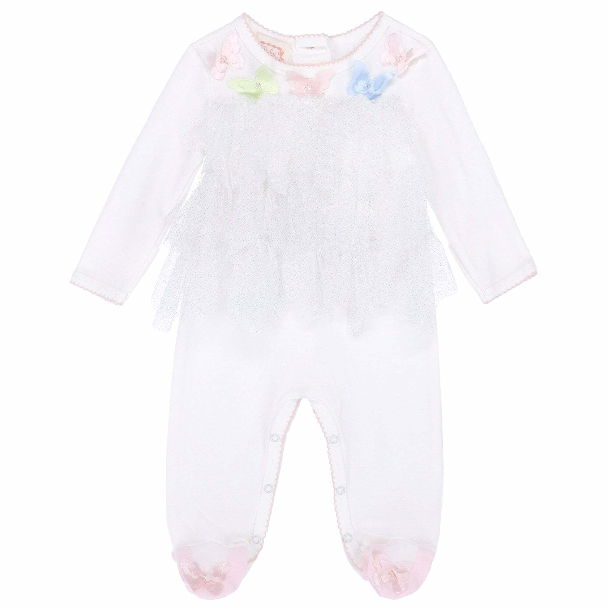 Kate Mack Biscotti Baby Girls White Embellished Babygrow Junior Couture UK