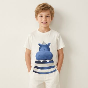 Younger Boys White Hippo T-Shirt