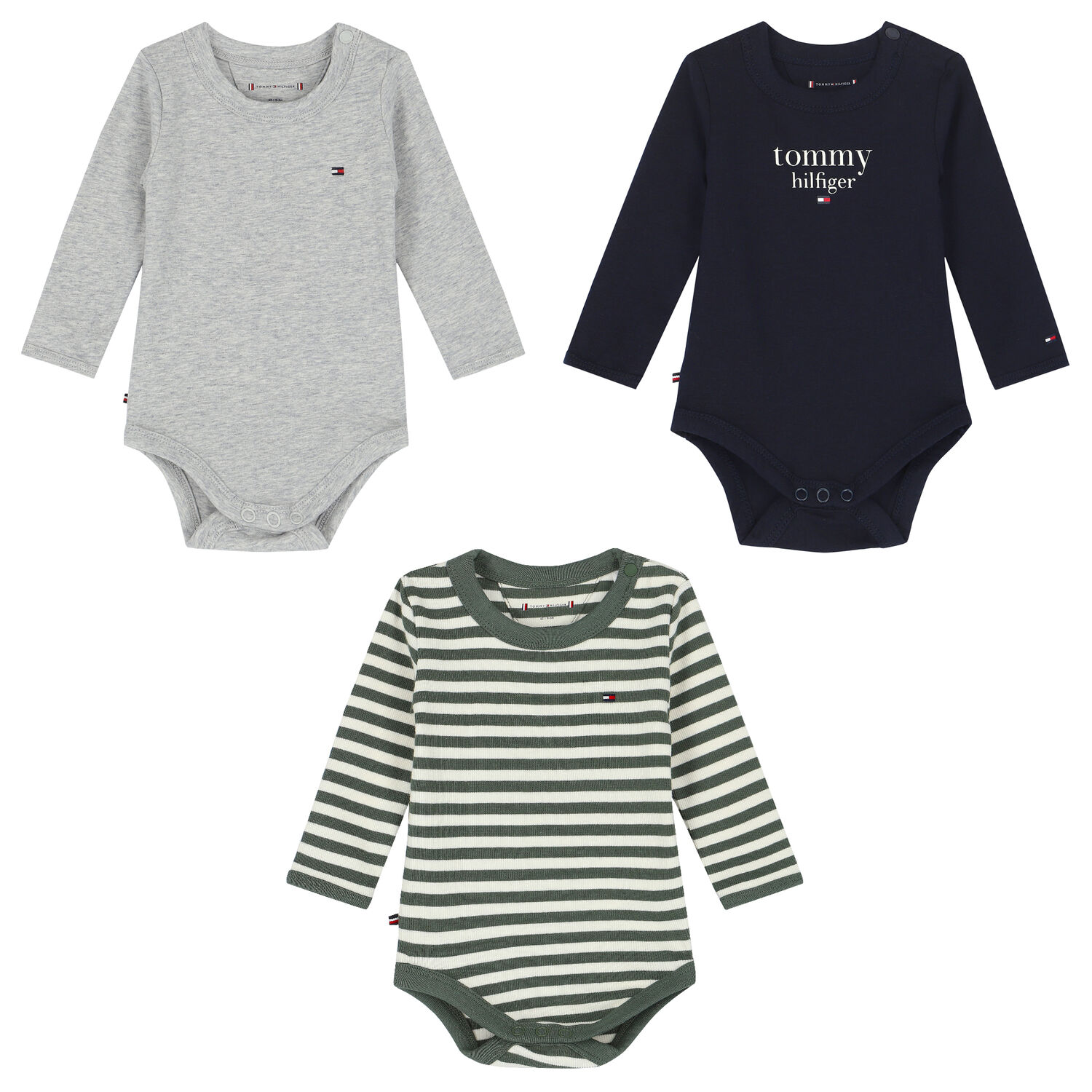 Baby Boys Navy, Grey & Green Logo Bodsuits (3-Pack), 2, hi-res image number null