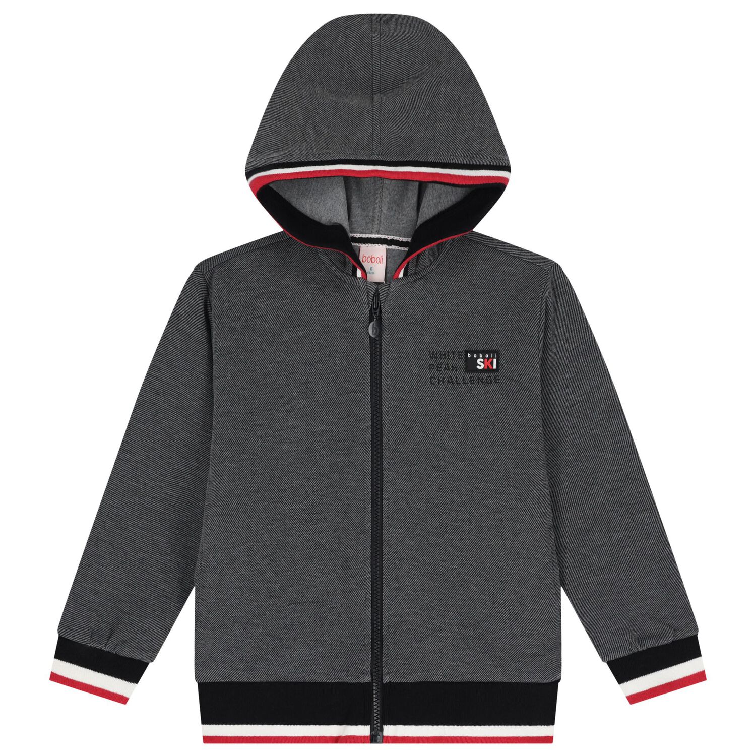 Boys Grey Logo Hooded Zip Up Top , 1, hi-res