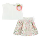 Girls Ivory & Pink Flower Skirt Set, 1, hi-res