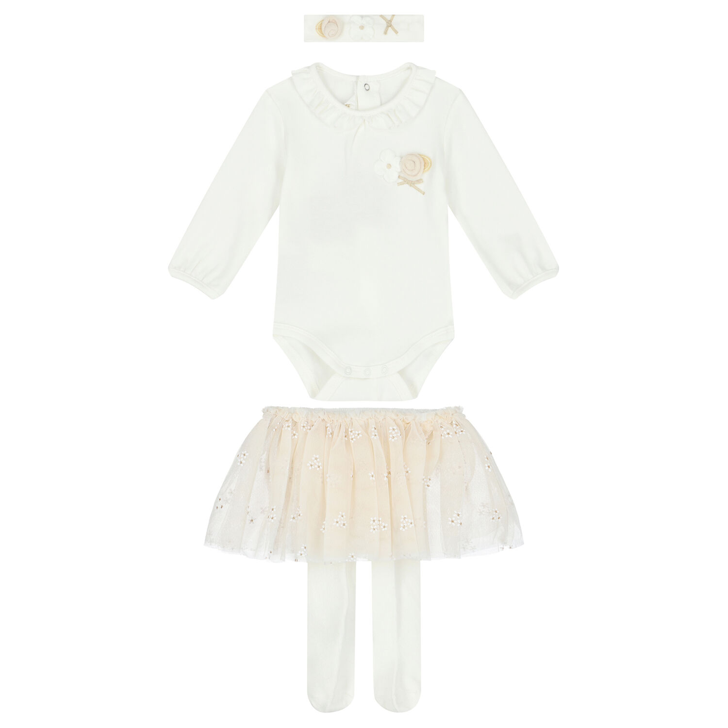 Baby Girls Ivory 3 Piece Bodysuit & Tutu Set, 1, hi-res