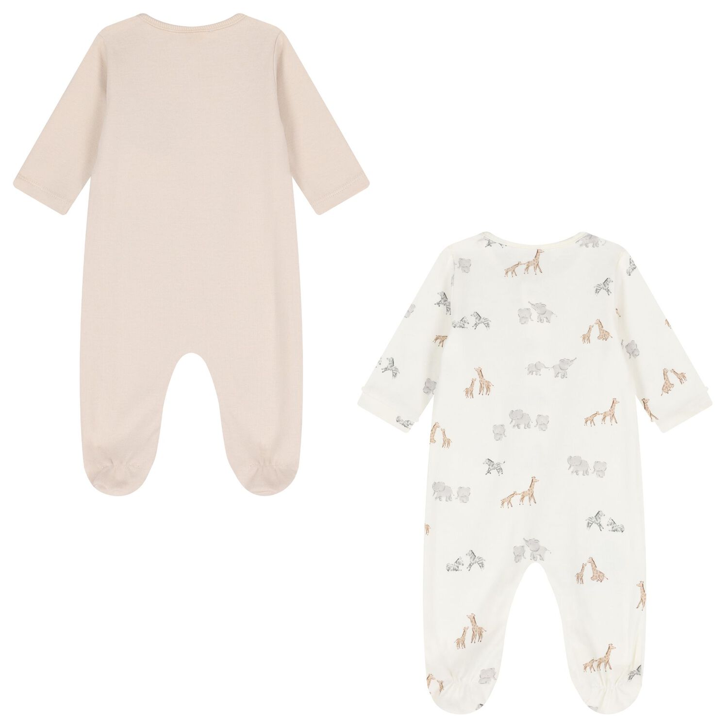 Beige & White Animals Babygrows ( 2-Pack ), 2, hi-res