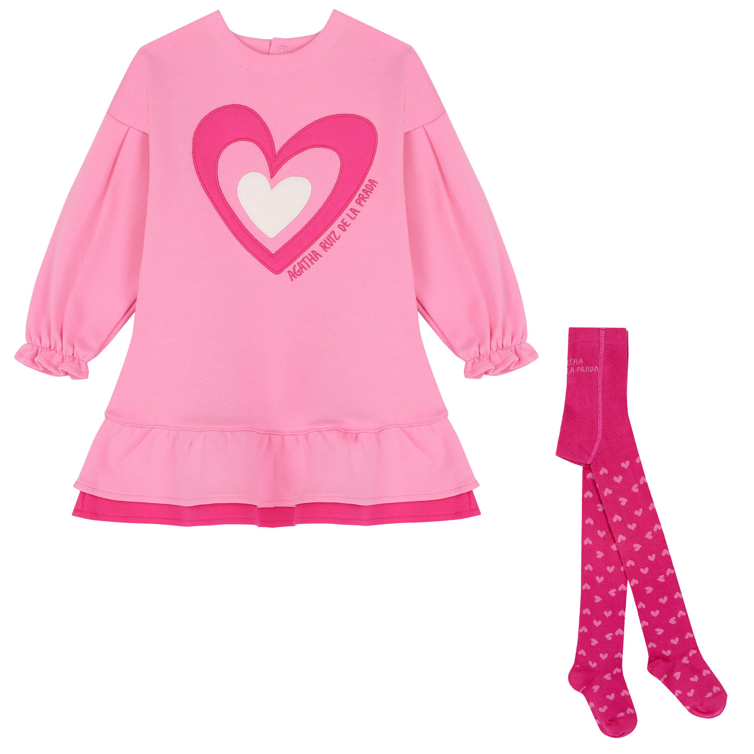 Girls Pink Heart Dress Set, 1, hi-res