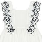 Girls White & Navy Blue Embroidered Ruffles Dress, 1, hi-res