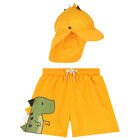 Younger Boys Yellow Dinosaurs Swim Shorts & Hat Set, 1, hi-res