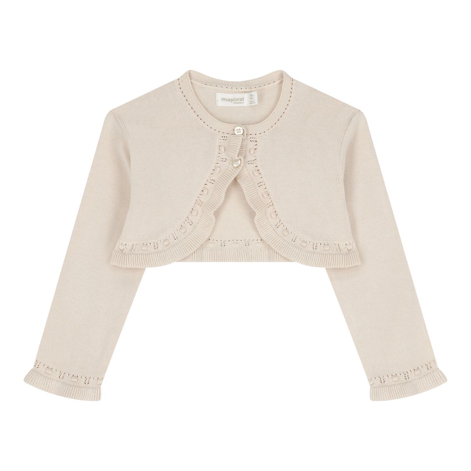 Baby Girls Beige Knitted Cardigan, 2, hi-res