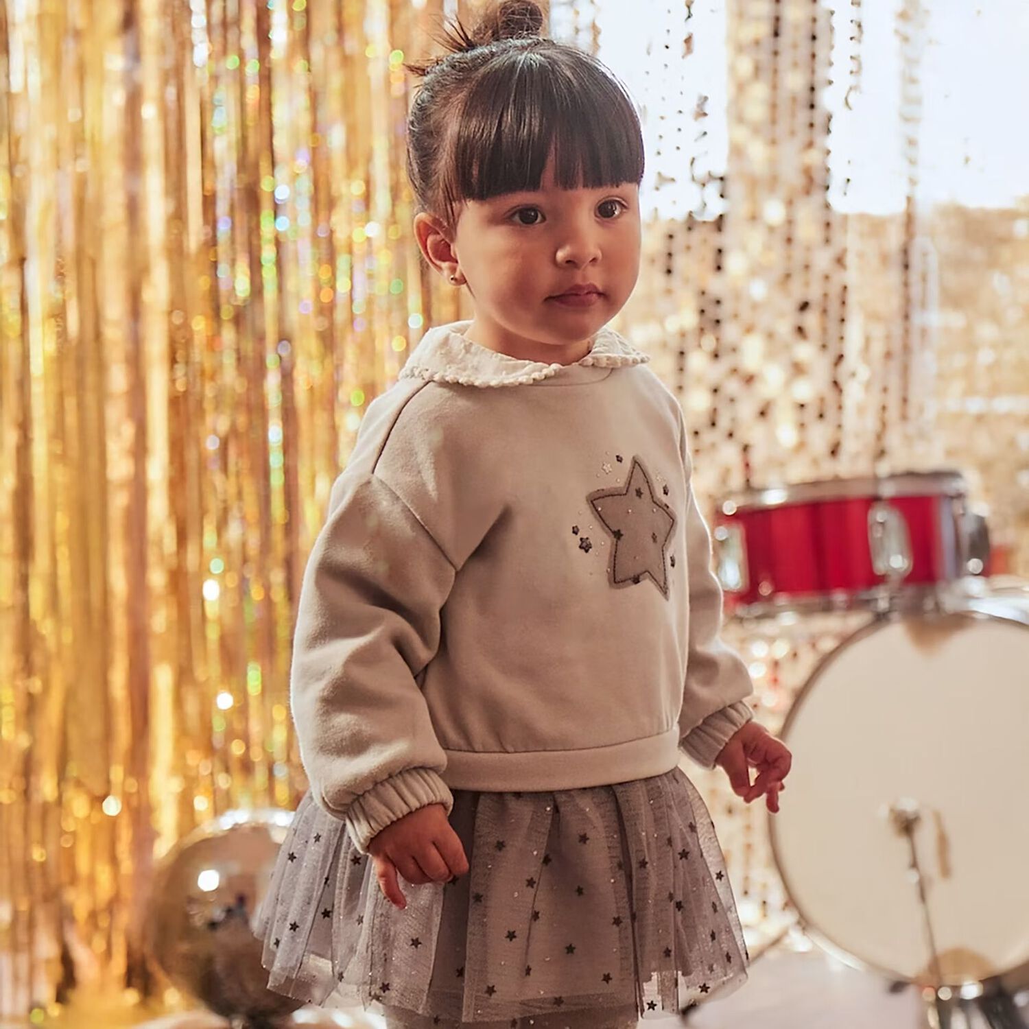 Younger Girls Grey Star Dress, 1, hi-res image number null