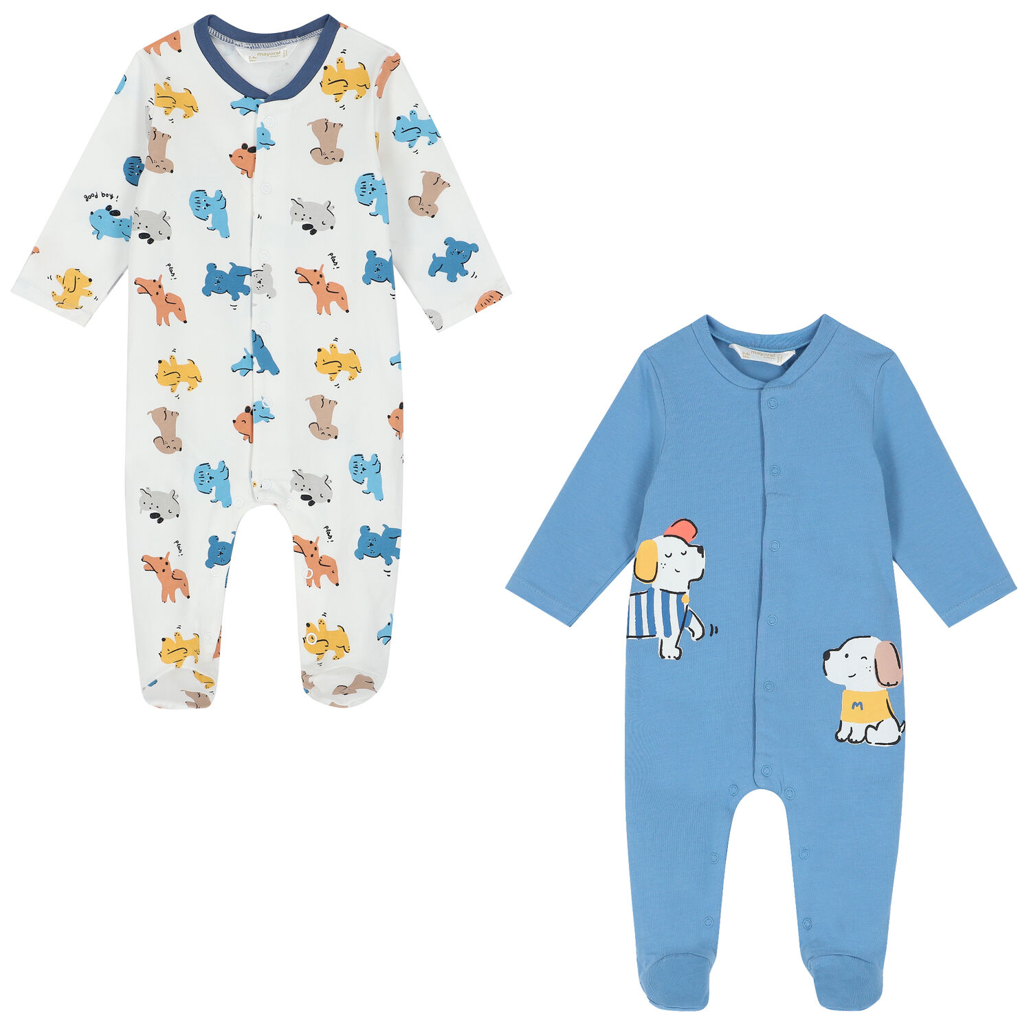 Baby Boys White & Blue Puppy Babygrows ( 2-Pack ), 2, hi-res