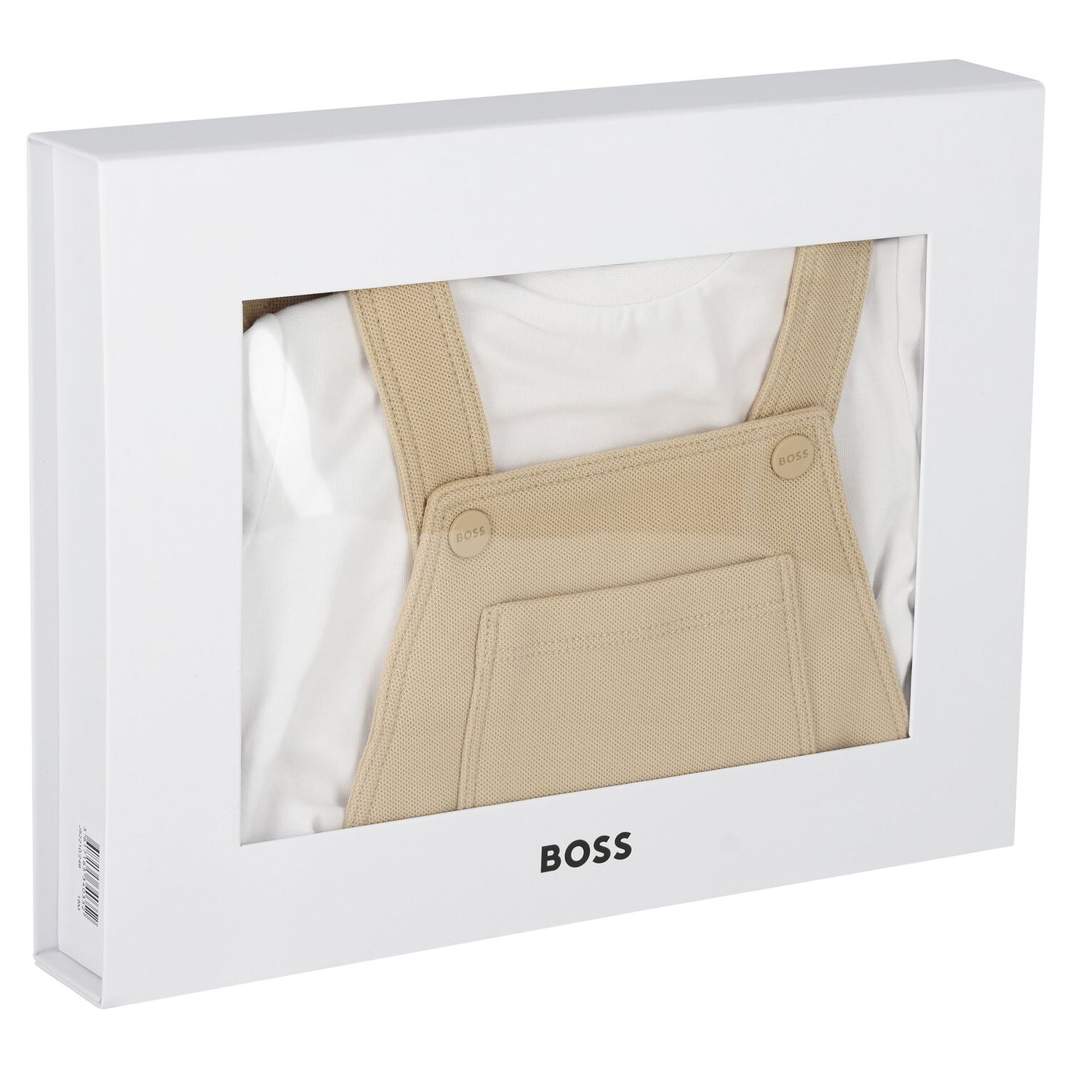 Baby Boys Beige & White Logo Dungaree Set, 2, hi-res