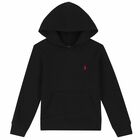 Boys Black Logo Hooded Top, 1, hi-res