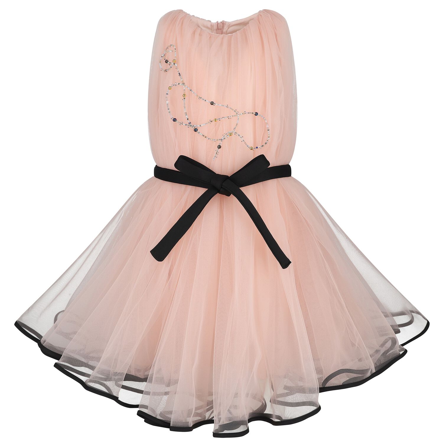 Girls Pink & Black Tulle Dress, 1, hi-res