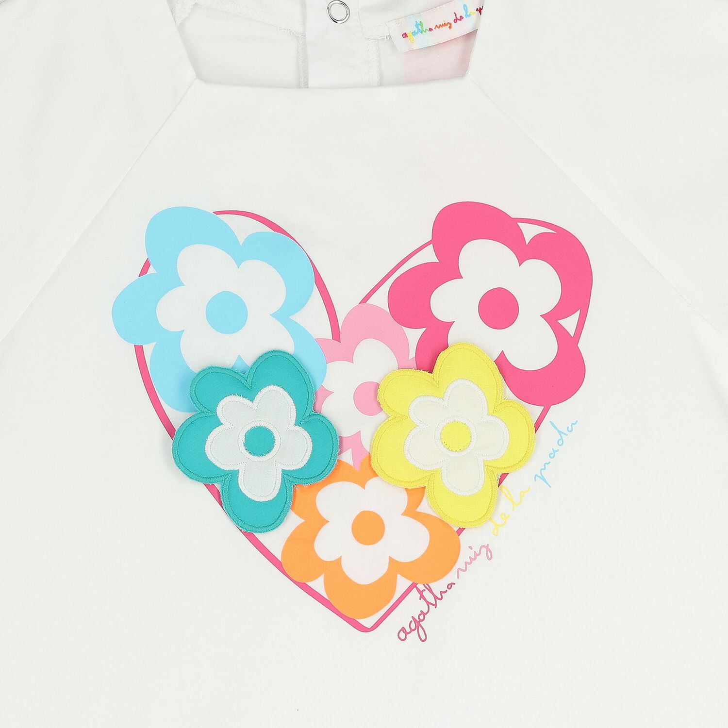 Girls White Flower Applique Dress, 1, hi-res