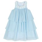 Girls Blue Flower Tiered Dress, 2, hi-res