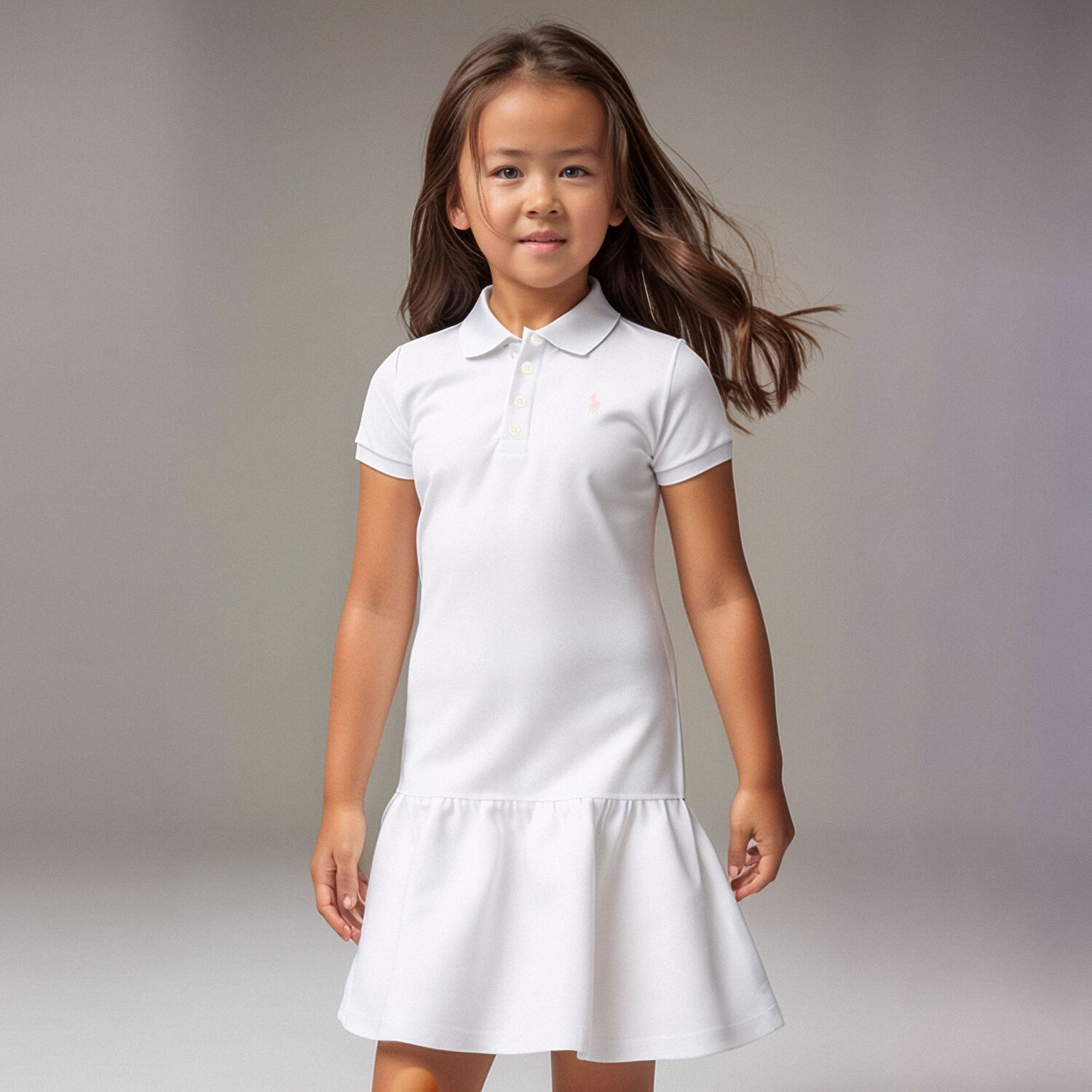 Girls White Logo Polo Dress, 2, hi-res