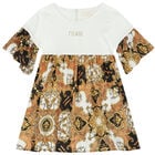 Girls White & Beige Logo Dress, 1, hi-res
