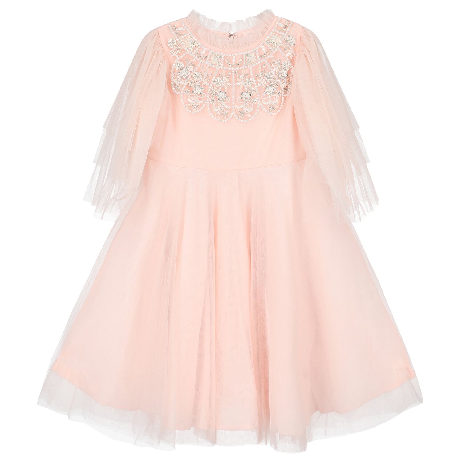 Girls Pink Embellished Tulle Dress, 1, hi-res image number null