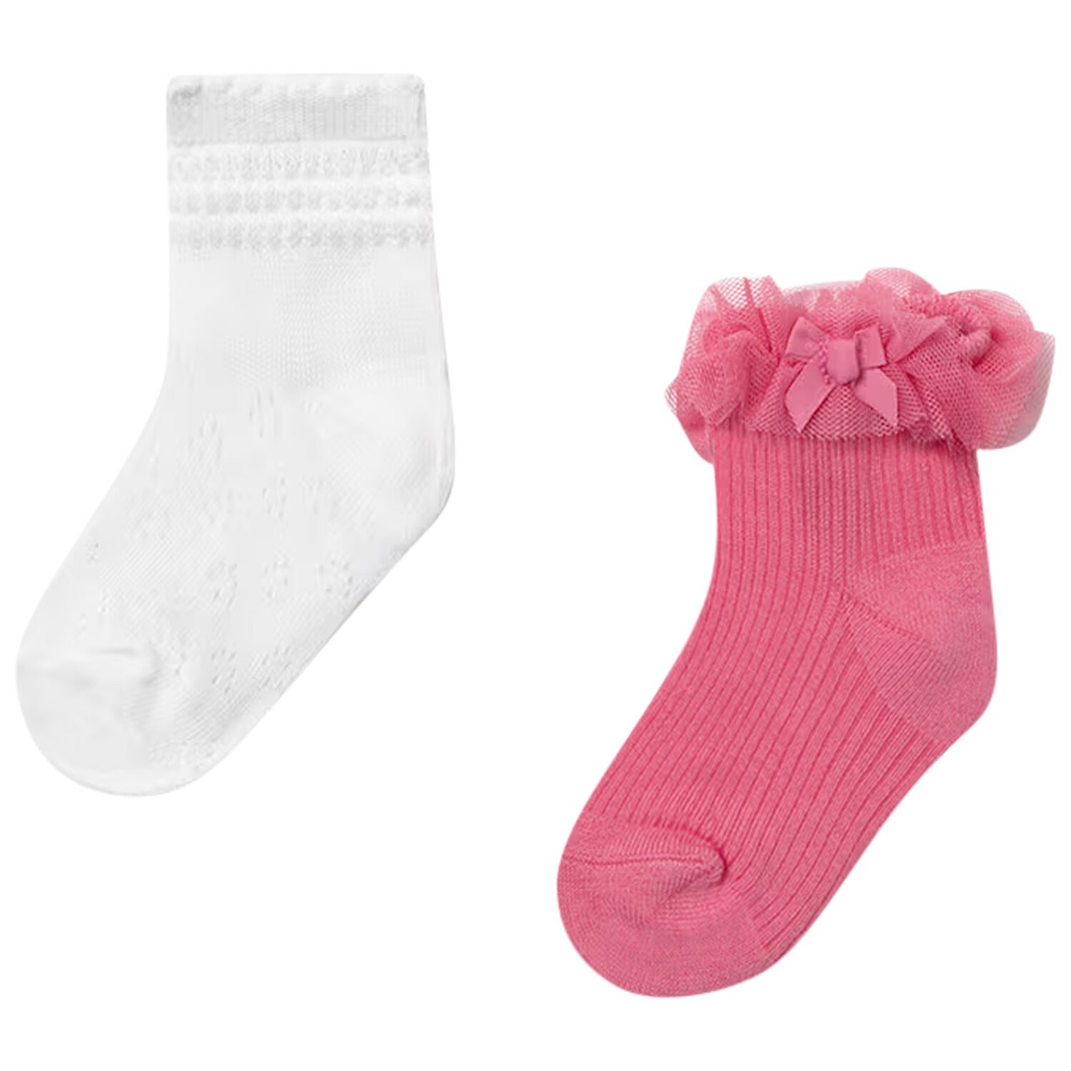 Younger Girls White & Pink Socks ( 2-Pack ) , 1, hi-res