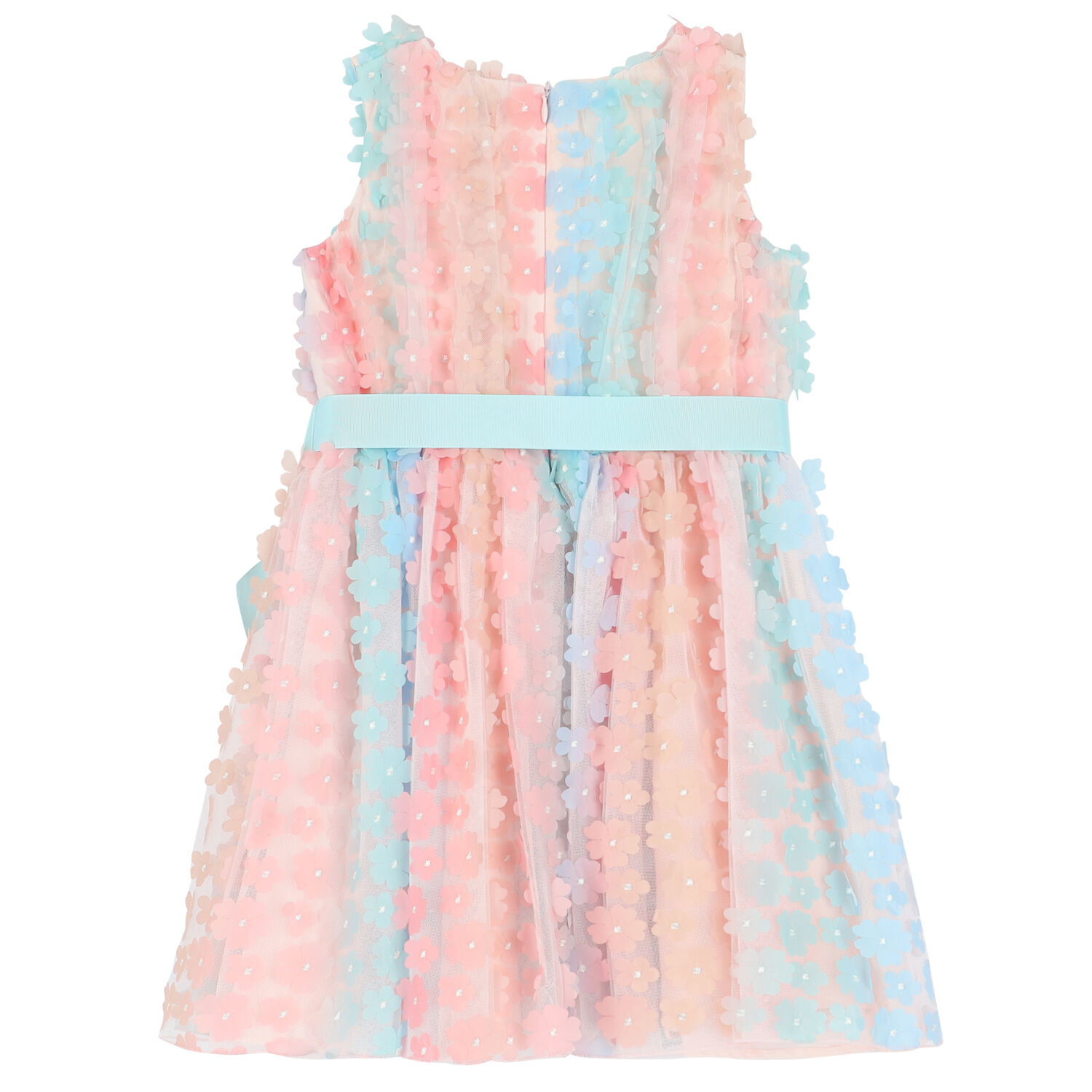 Girls Rainbow Floral Tulle Dress, 1, hi-res