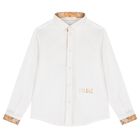 Boys White & Beige Geo Map Shirt, 1, hi-res