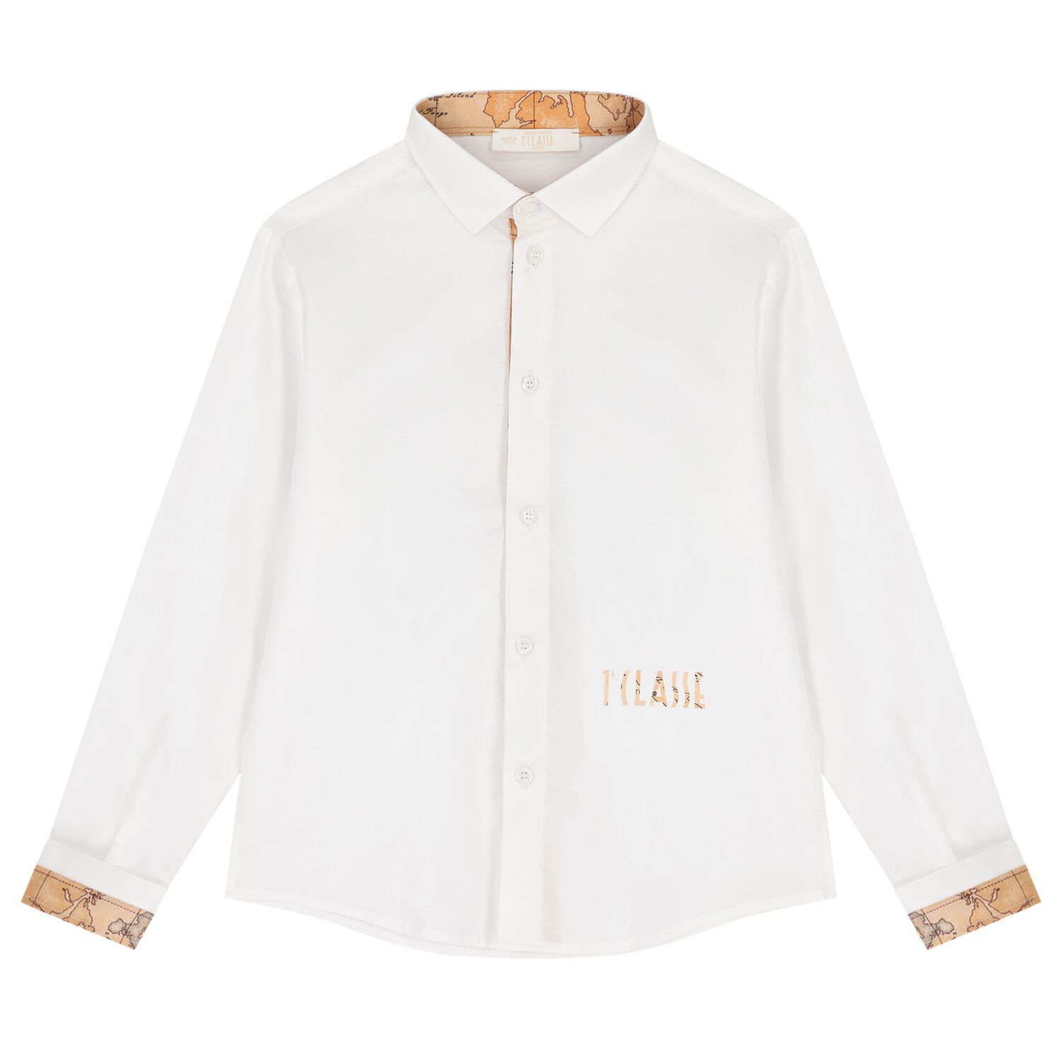 Boys White & Beige Geo Map Shirt, 1, hi-res