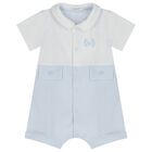 Baby Boys White & Blue Crown Romper, 1, hi-res
