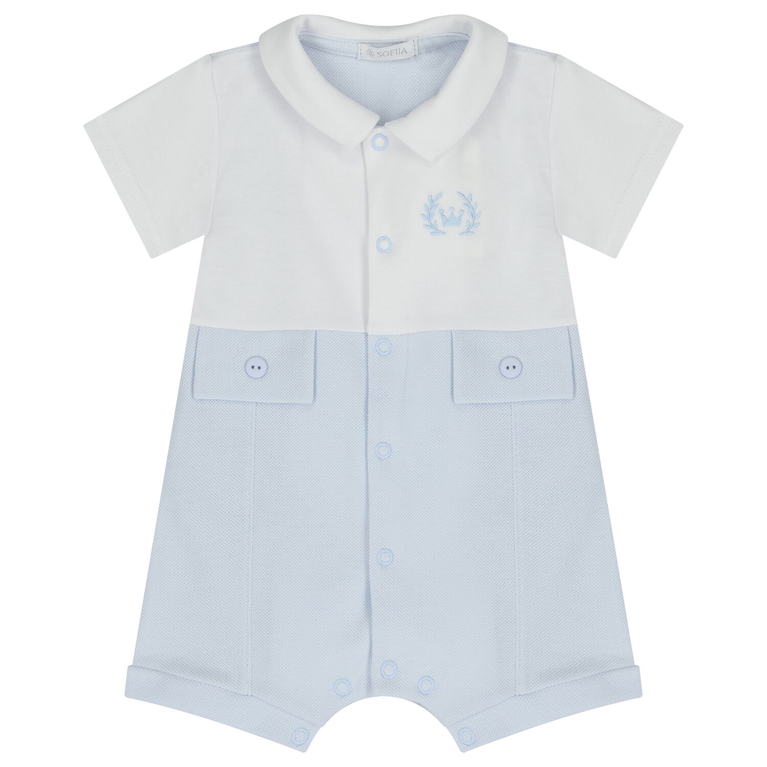 Baby Boys White & Blue Crown Romper, 1, hi-res