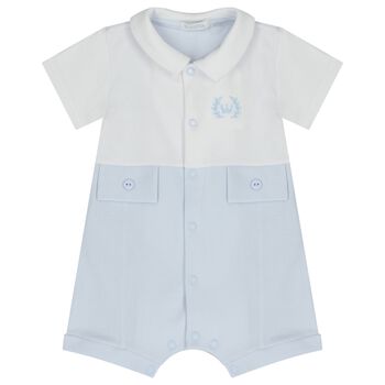 Baby Boys White & Blue Crown Romper