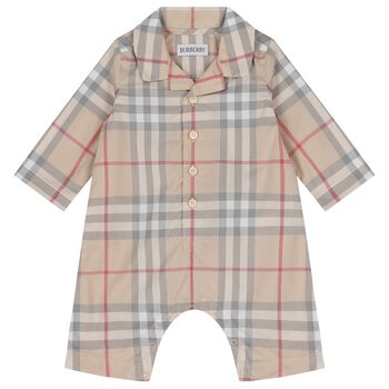 Beige Check Baby Romper