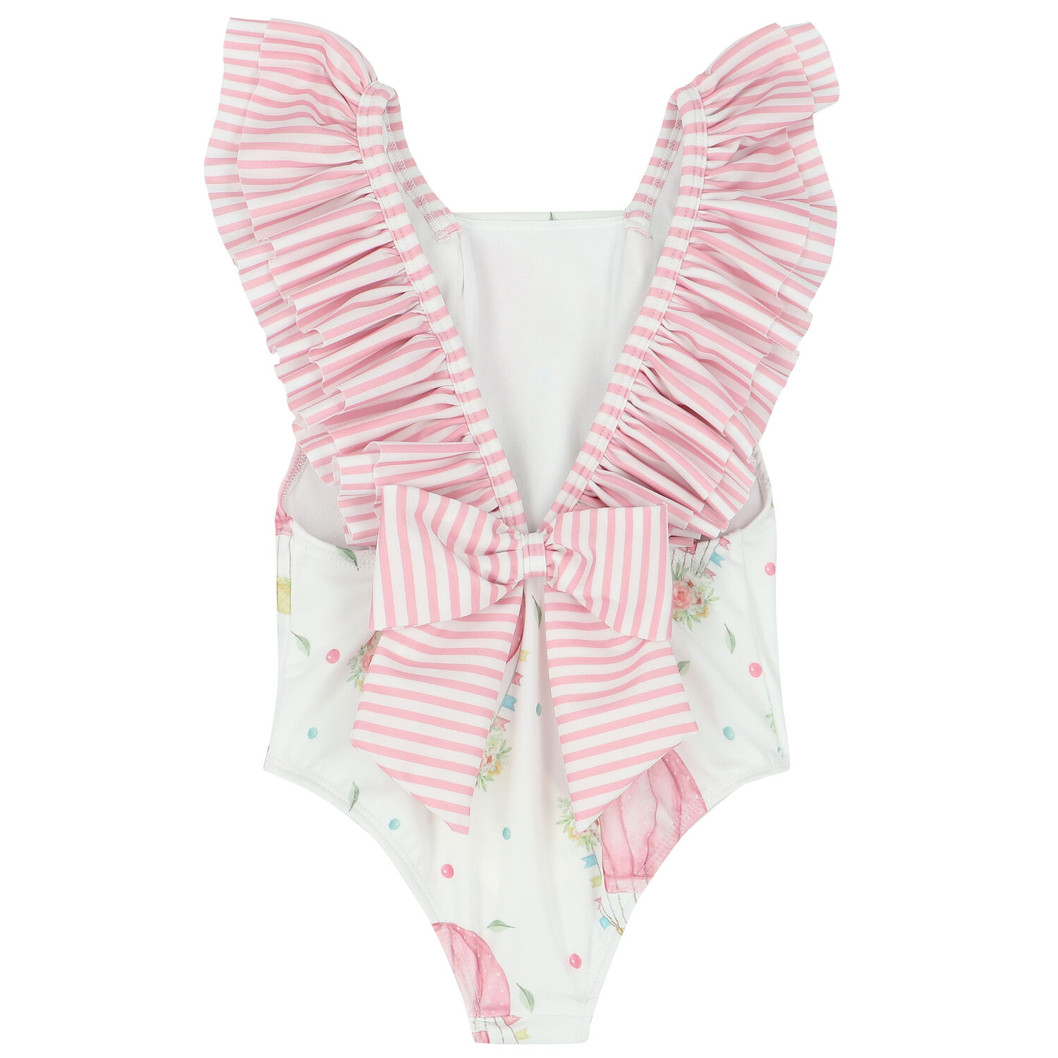 Girls White & Pink Balloons Swimsuit, 1, hi-res