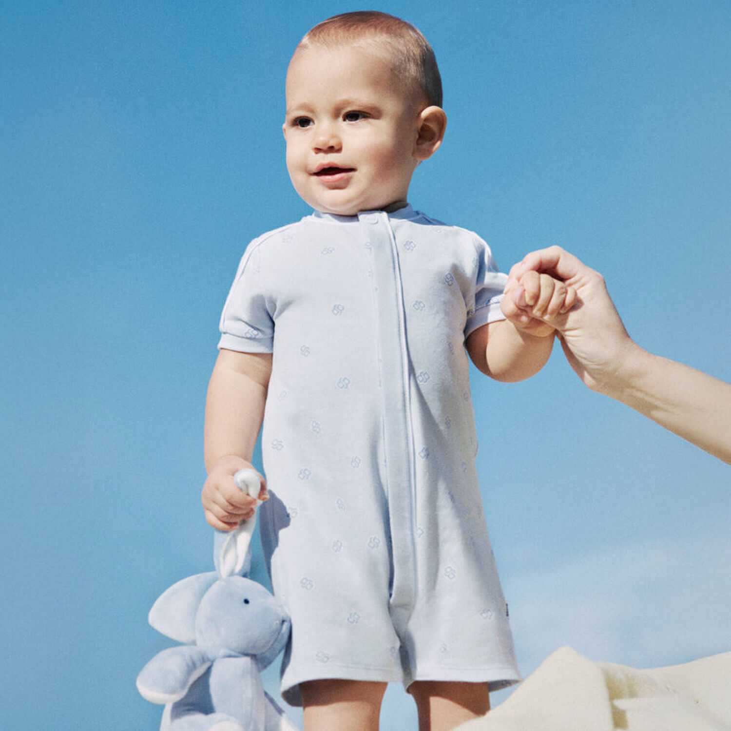 Baby Boys Blue Logo Romper, 1, hi-res