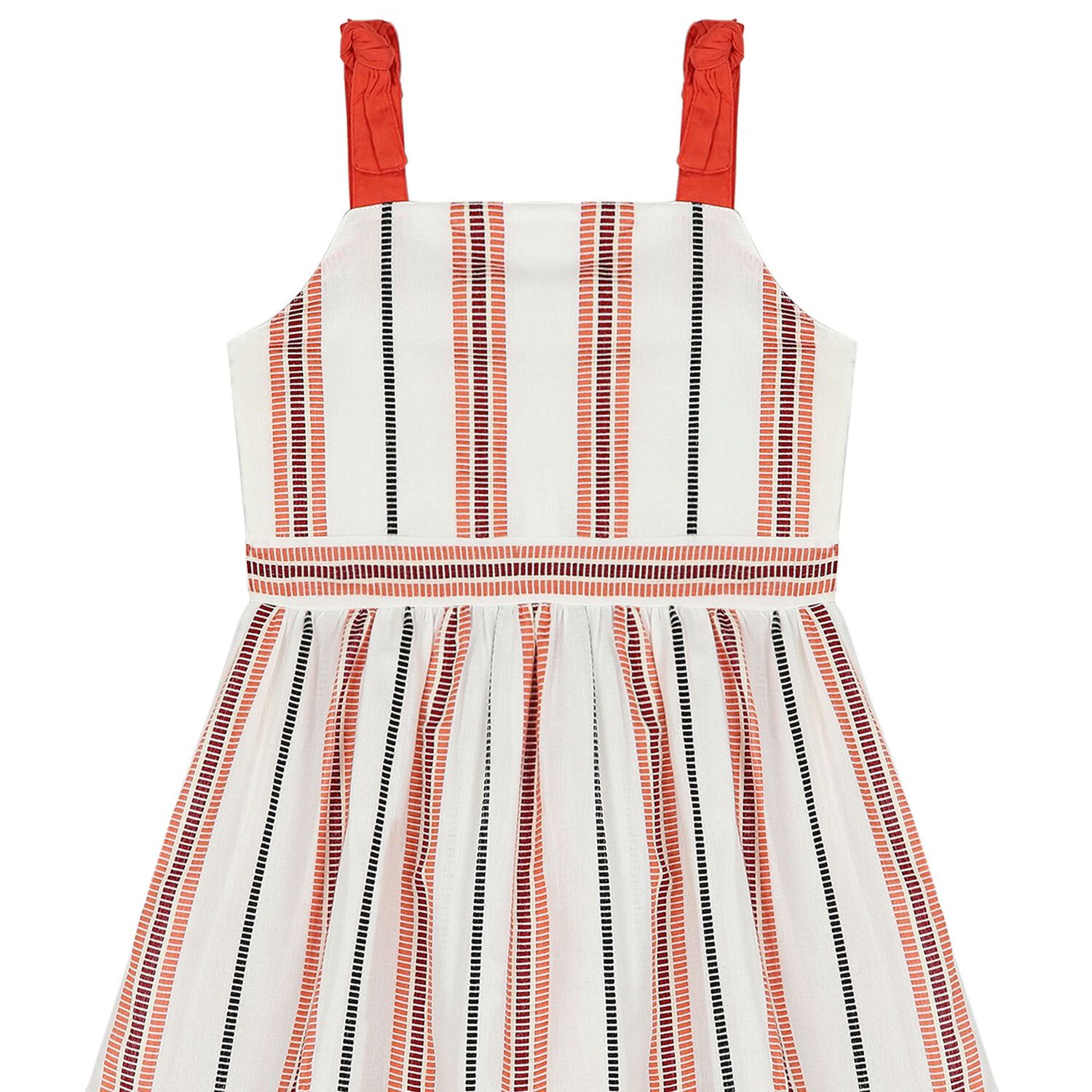 Girls Ivory & Red Striped Dress, 1, hi-res