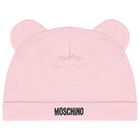 Baby Girls Pink & White Teddy Bear Logo Hat & Bib Gift Set, 1, hi-res