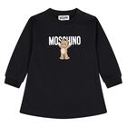 Younger Girls Black Teddy Bear Logo Dress, 5, hi-res