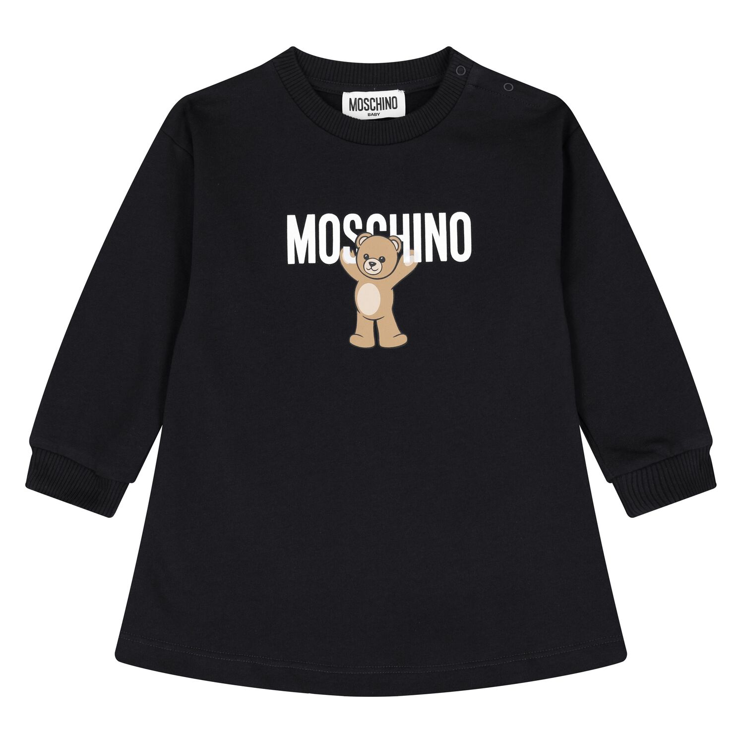 Younger Girls Black Teddy Bear Logo Dress, 5, hi-res