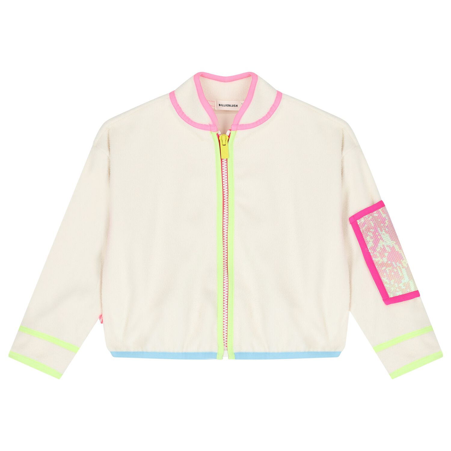 Girls Beige Fleece Zip Up Top, 1, hi-res