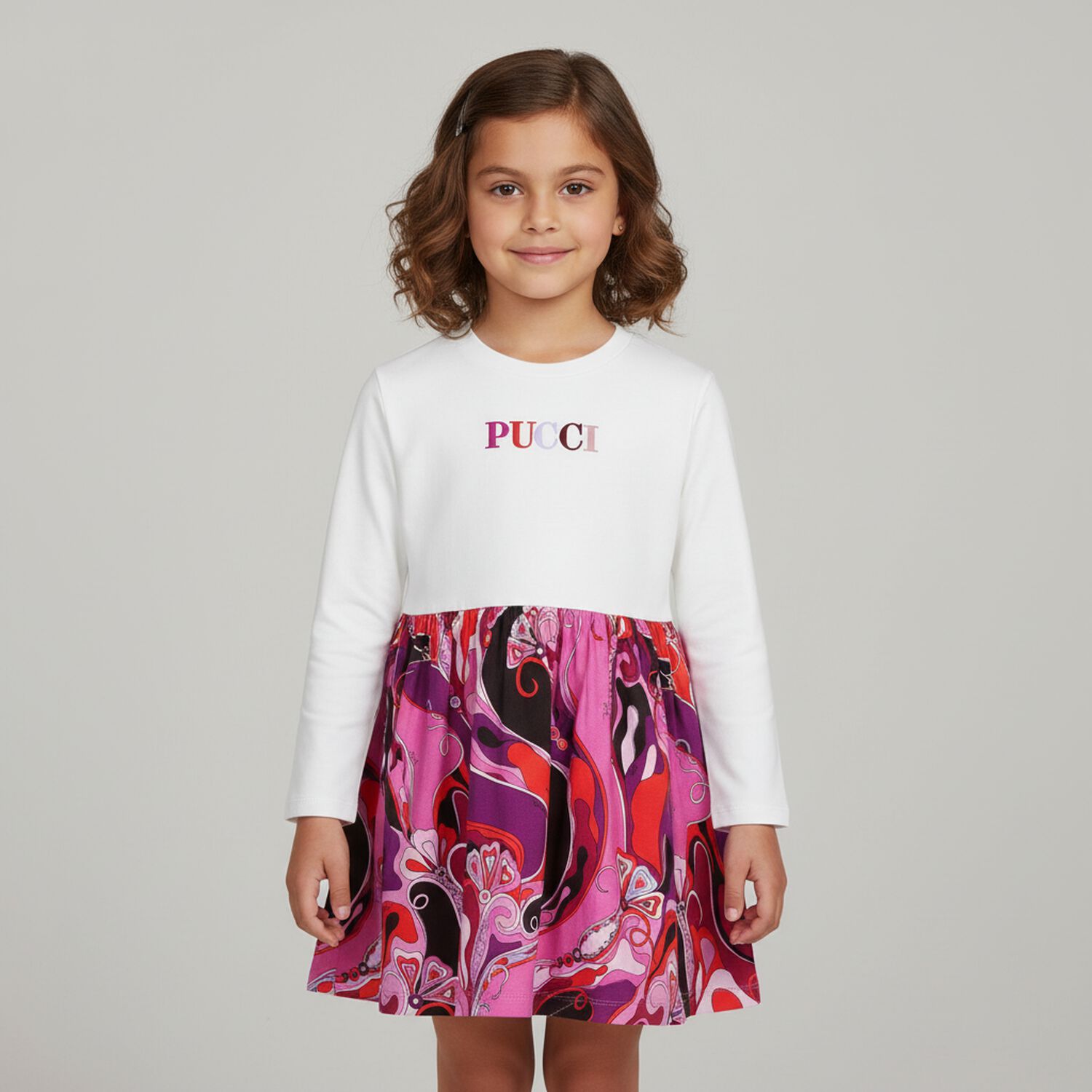 Girls Pink & White Logo Orchidee Dress, 1, hi-res