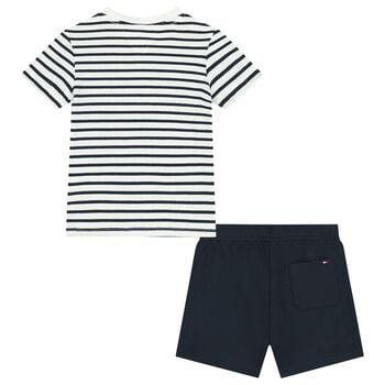 Baby Boys White & Navy Blue Striped Shorts Set
