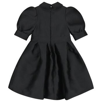 Girls Black Satin Jacquard Logo Dress