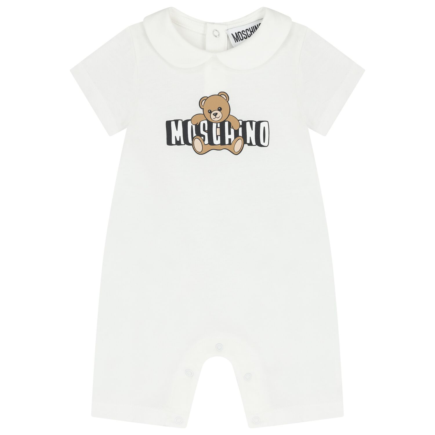 White Teddy Bear Logo Baby Romper, 1, hi-res
