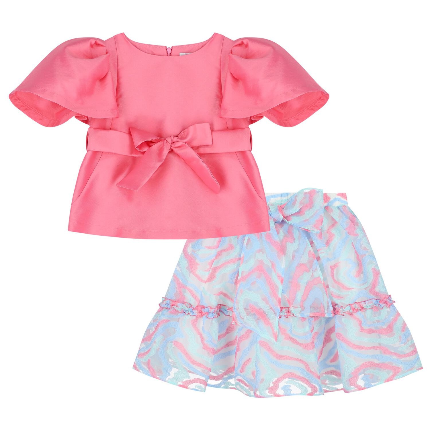 Girls Pink & Blue Skirt Set, 1, hi-res