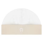 Beige & White Logo Babygrow, Hat & Bib Gift Set, 1, hi-res