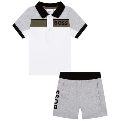 Younger Boys Grey Polo & Shorts Set