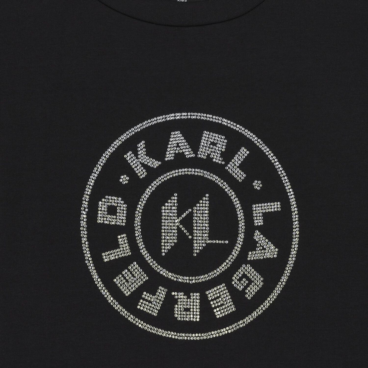 Girls Black Embellished Logo Dress, 1, hi-res image number null