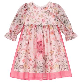 Girls Pink Floral Chiffon Dress