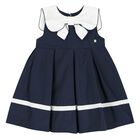 Girls Navy Blue & White Bow Dress, 2, hi-res