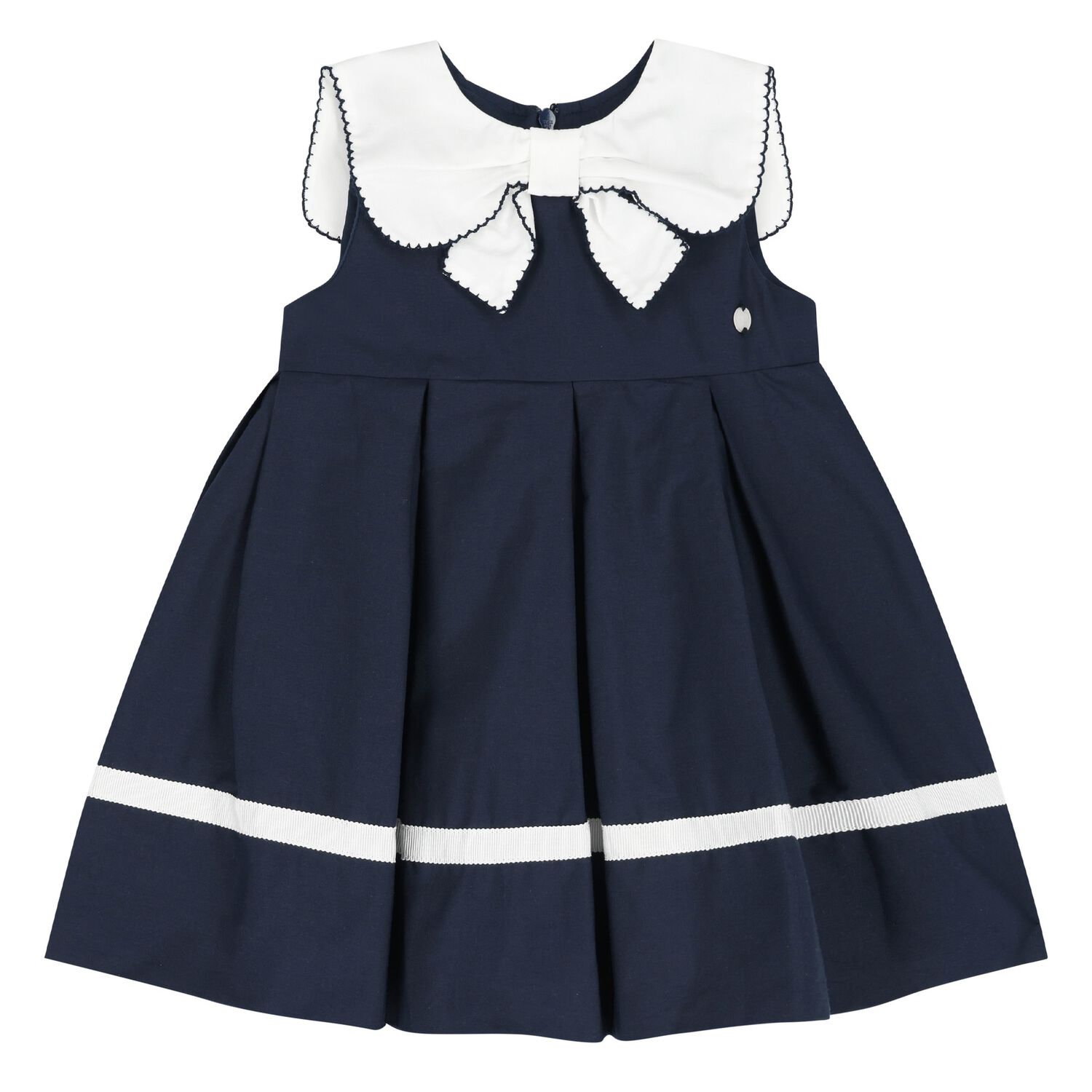 Girls Navy Blue & White Bow Dress, 2, hi-res image number null