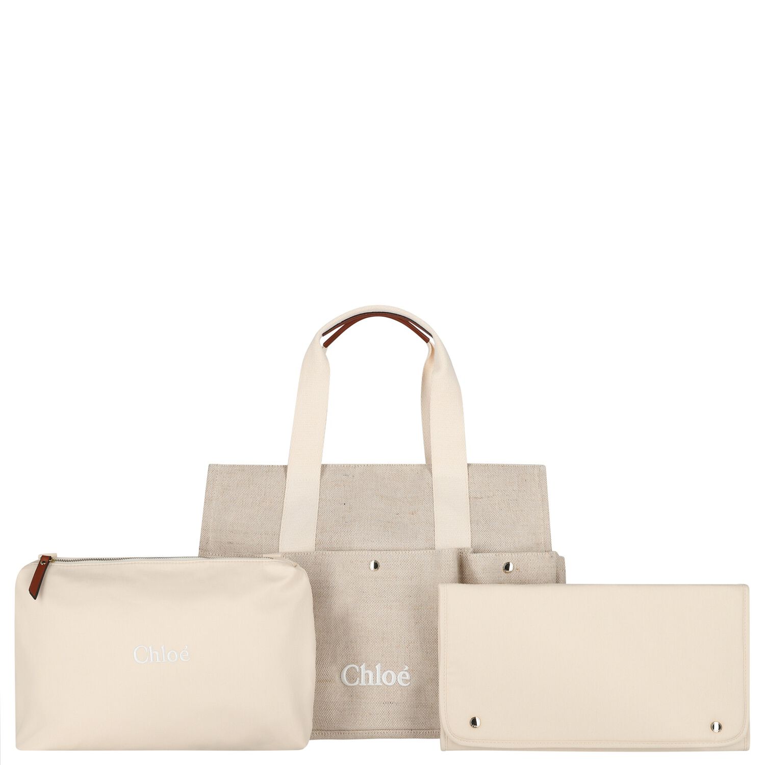 Beige Canvas Logo Changing Bag, 1, hi-res