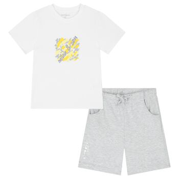 Boys White & Grey Shorts Set